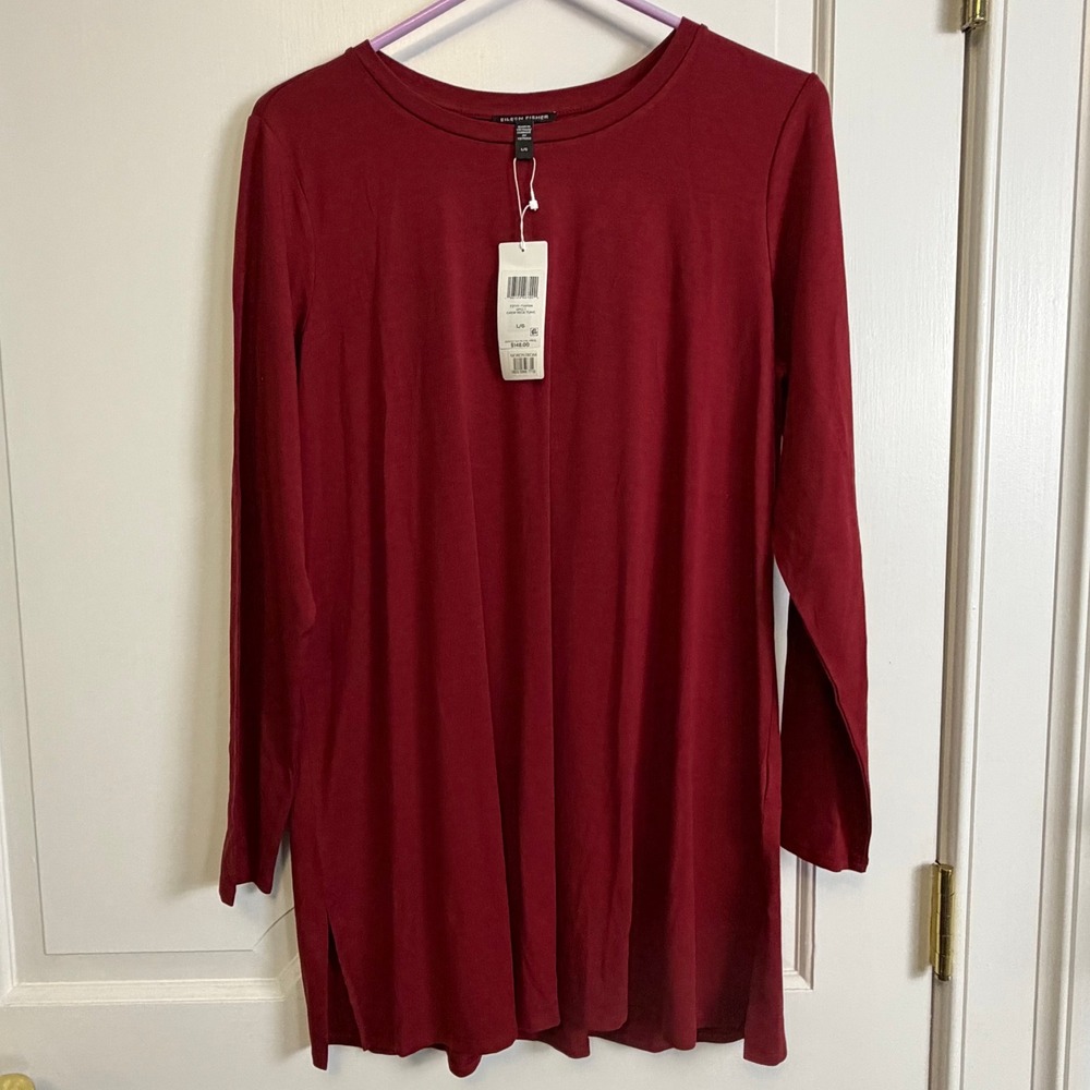Eileen Fisher Crew Neck Tunic Womens Large Red